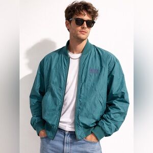 Vintage 90s Hugo Boss Teal Zip-Up Bomber Jacket
